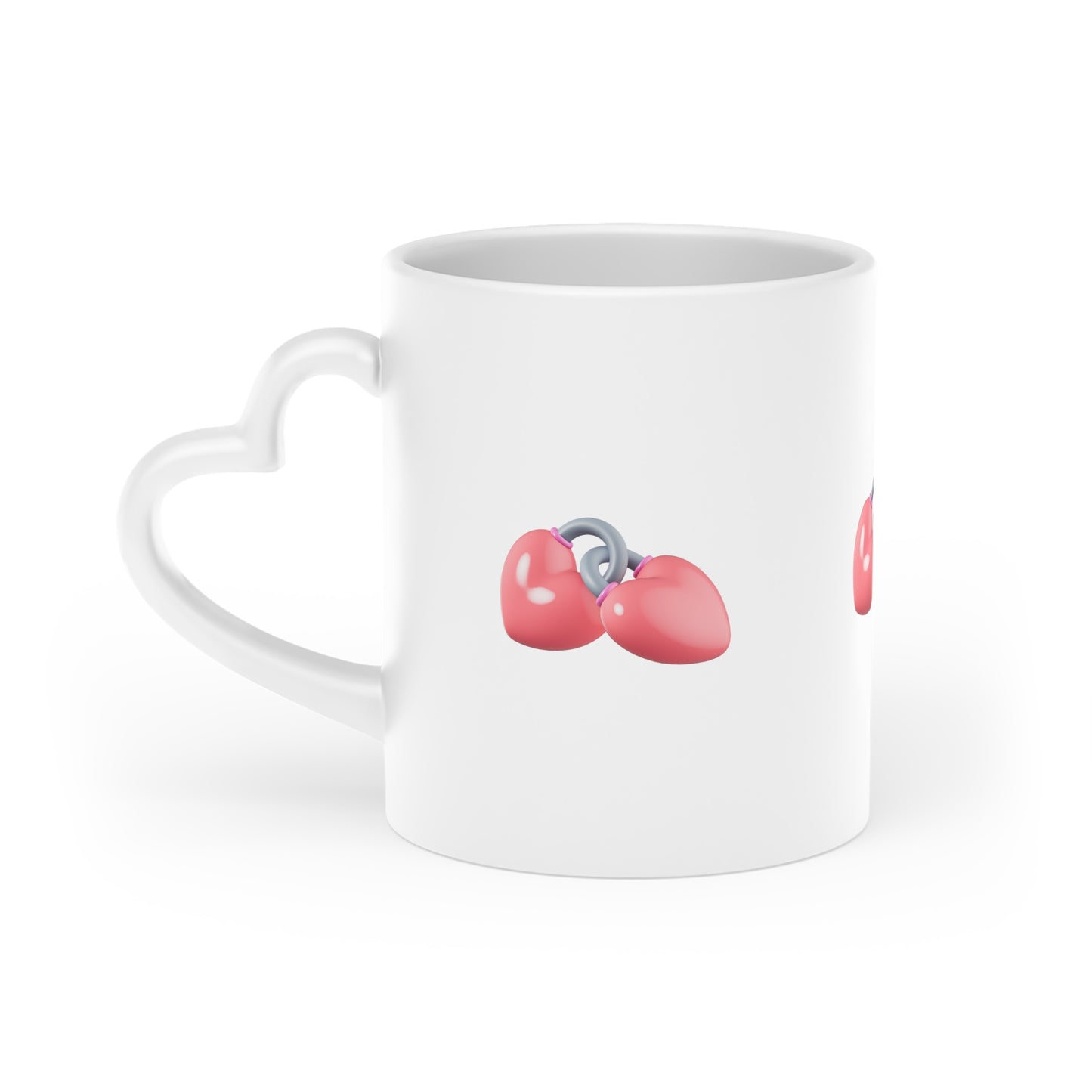Heart Charm Mug — Cute Pink Heart Keyring Ceramic Coffee Cup