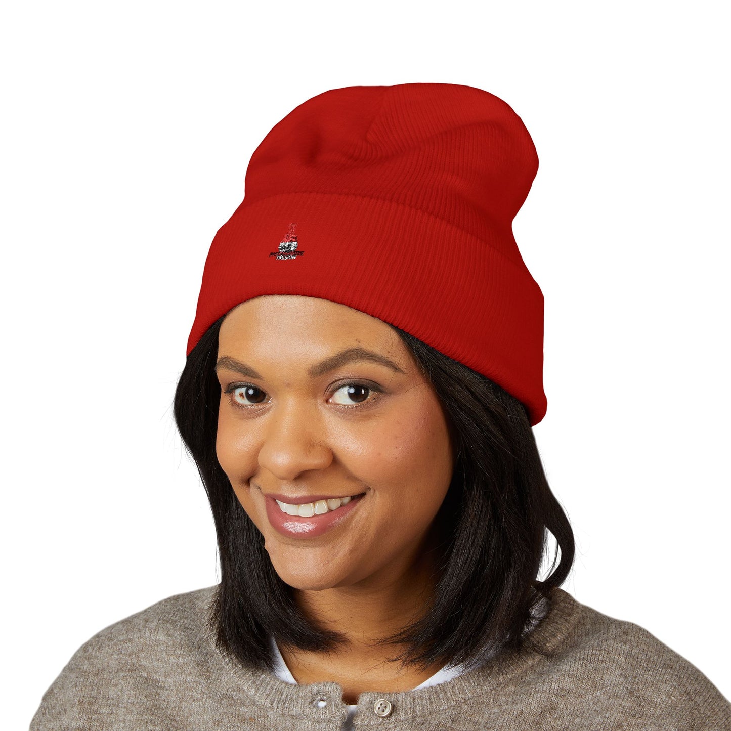 Classic Embroidered Cuffed Beanie — Minimal Santa Graphic