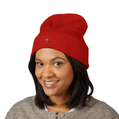 Classic Embroidered Cuffed Beanie — Minimal Santa Graphic
