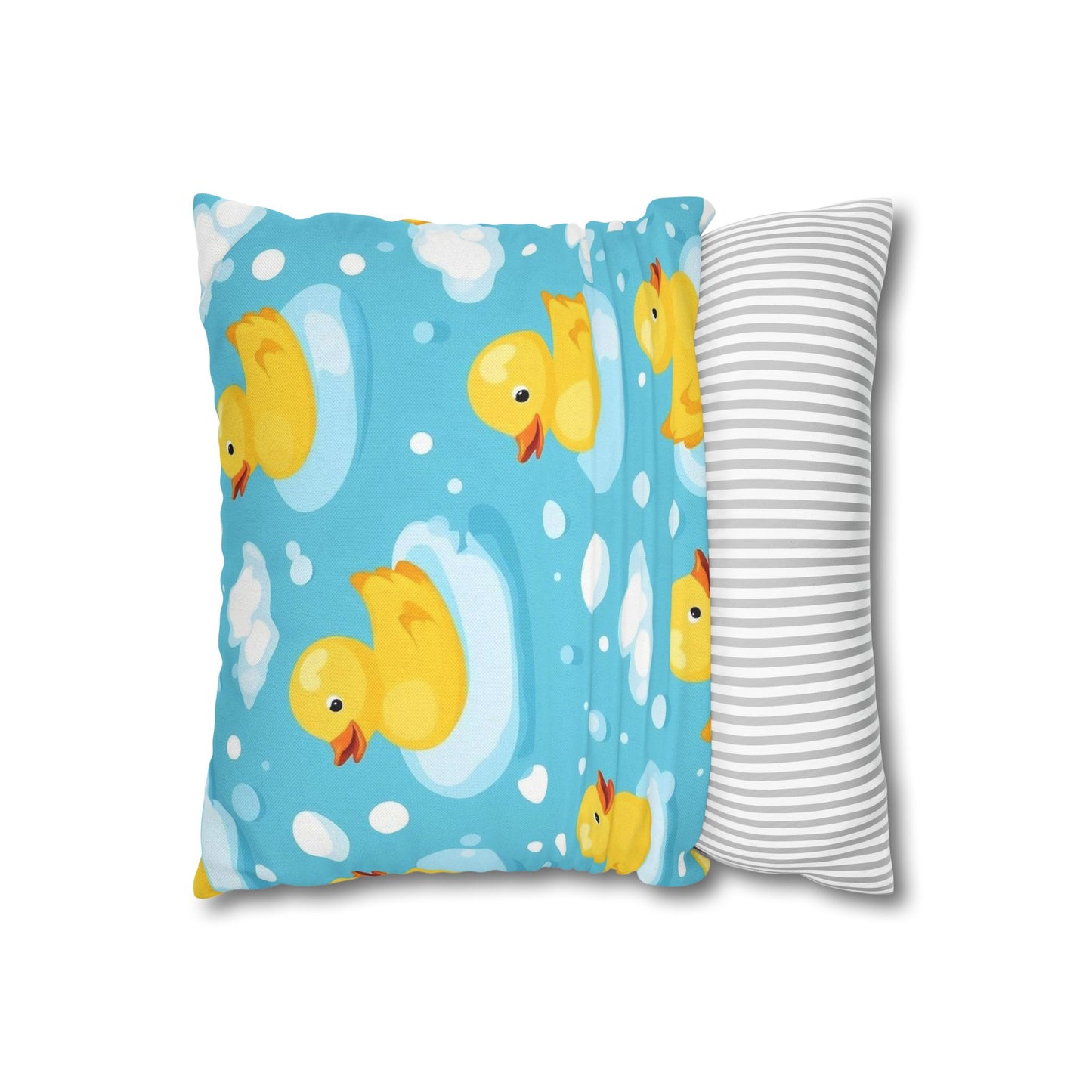 Yellow Rubber Duck Pattern Spun Polyester Square Pillowcase | Cute Bath Bubbles