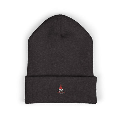 Classic Embroidered Cuffed Beanie — Minimal Santa Graphic