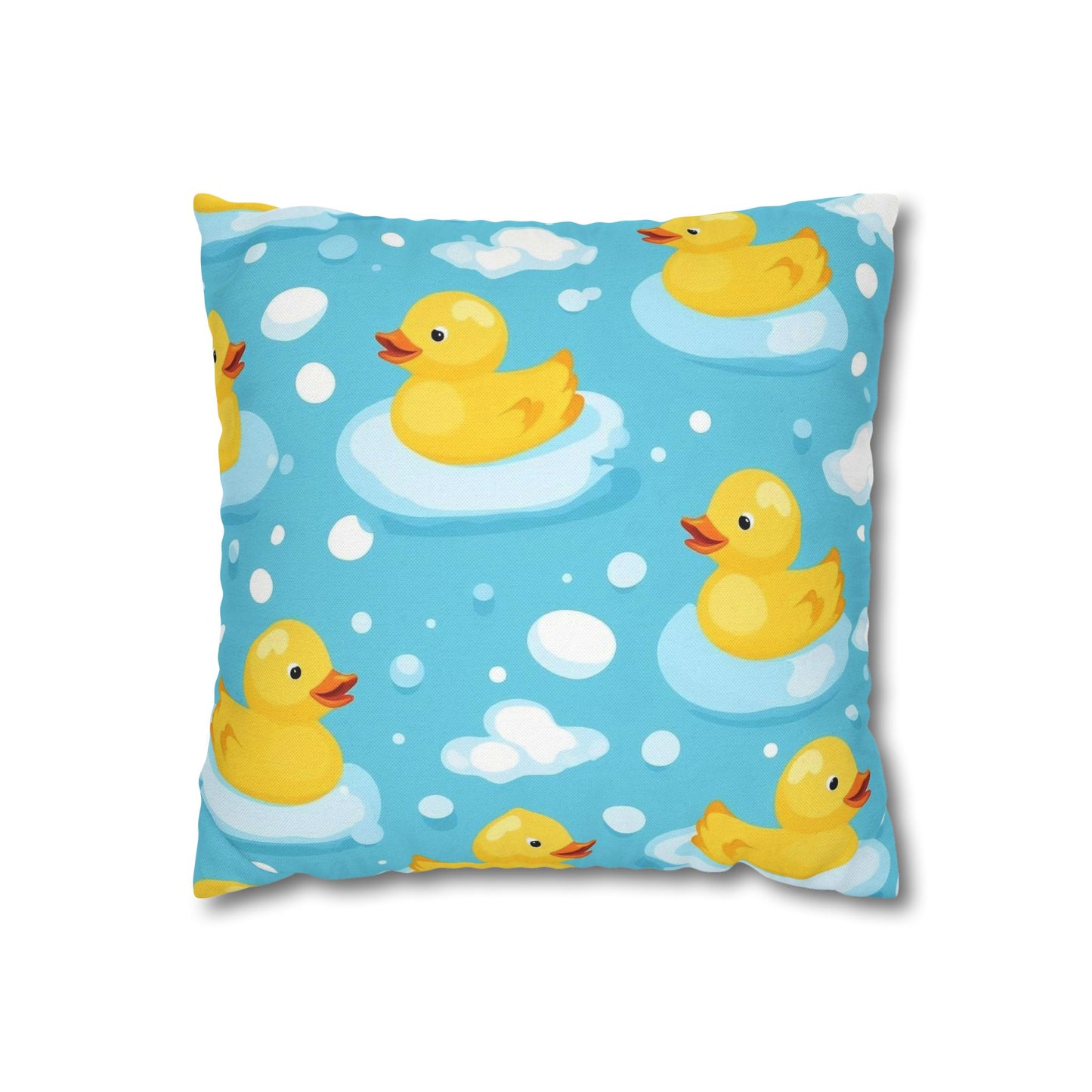 Yellow Rubber Duck Pattern Spun Polyester Square Pillowcase | Cute Bath Bubbles