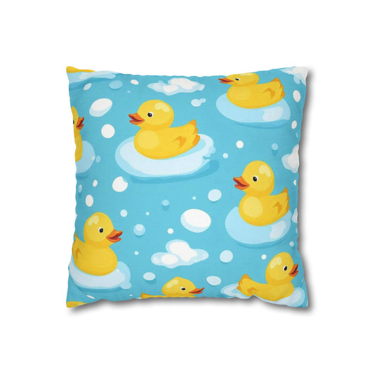 Yellow Rubber Duck Pattern Spun Polyester Square Pillowcase | Cute Bath Bubbles