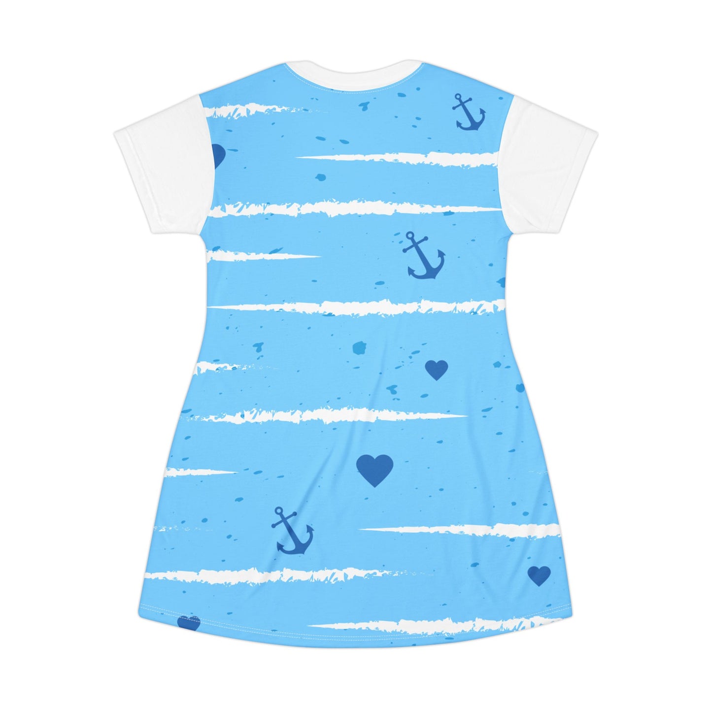 Nautical Anchor Hearts T-Shirt Dress | Blue Stripes Sailor Print