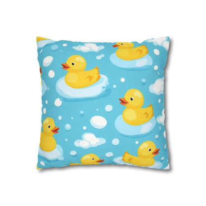 Yellow Rubber Duck Pattern Spun Polyester Square Pillowcase | Cute Bath Bubbles