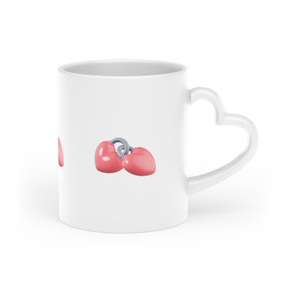 Heart Charm Mug — Cute Pink Heart Keyring Ceramic Coffee Cup