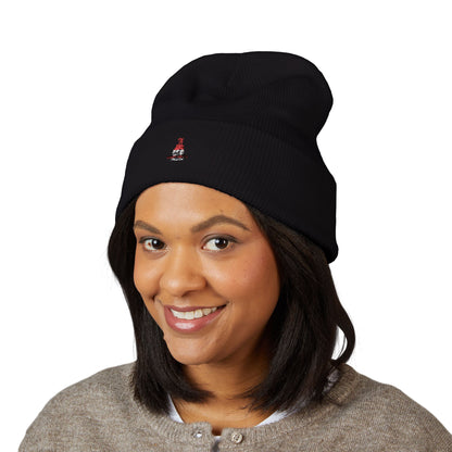 Classic Embroidered Cuffed Beanie — Minimal Santa Graphic