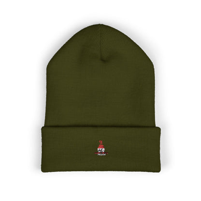 Classic Embroidered Cuffed Beanie — Minimal Santa Graphic