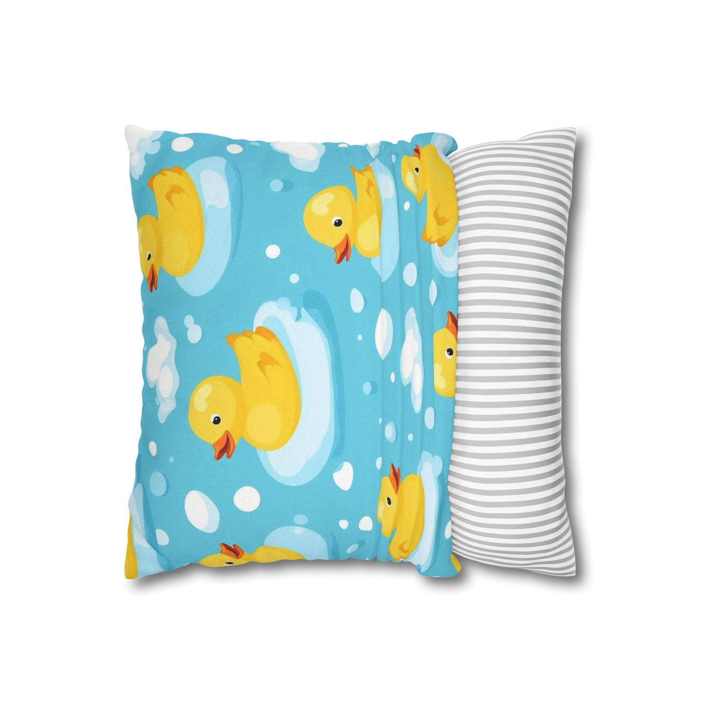 Yellow Rubber Duck Pattern Spun Polyester Square Pillowcase | Cute Bath Bubbles