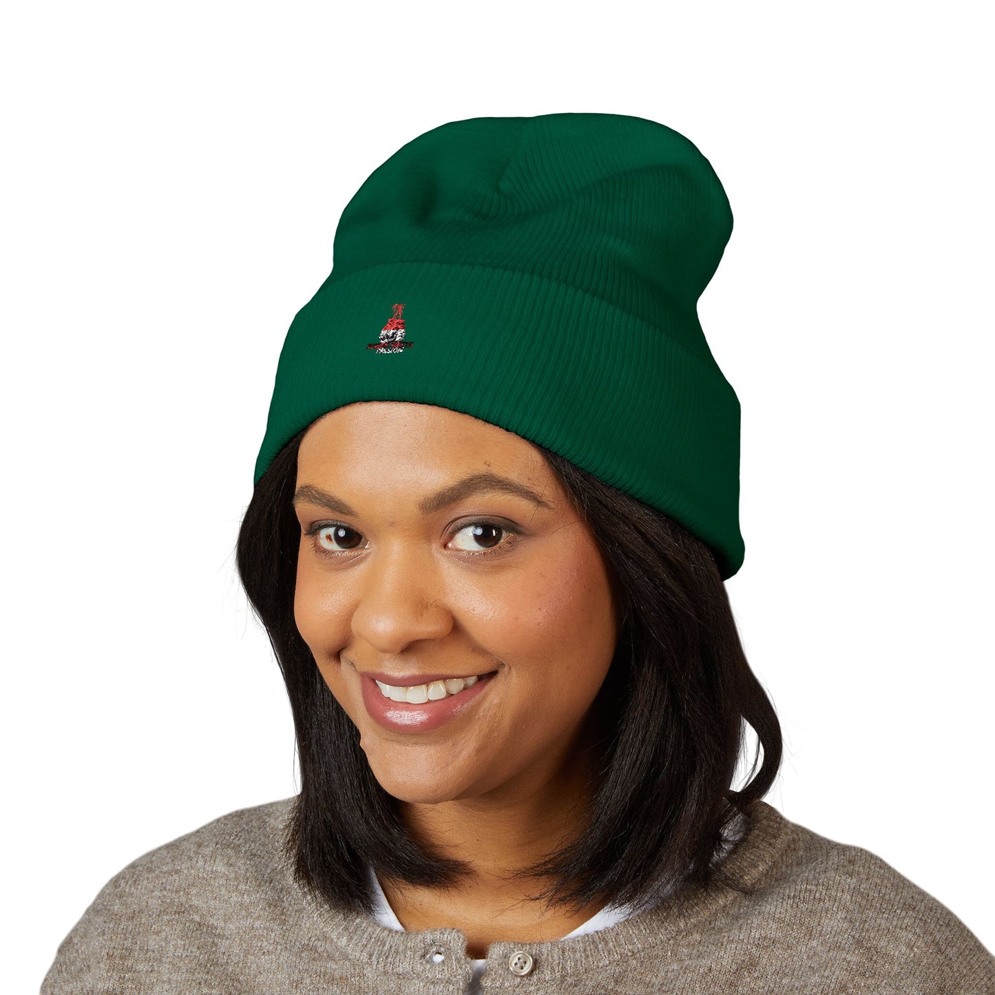 Classic Embroidered Cuffed Beanie — Minimal Santa Graphic