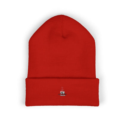 Classic Embroidered Cuffed Beanie — Minimal Santa Graphic