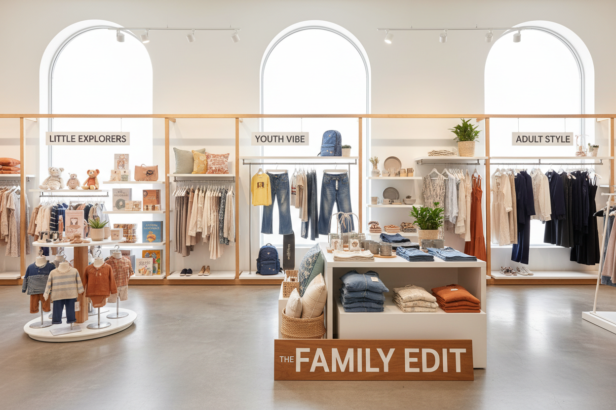 Genera un imagine care sa reprezinte magazinul meu in shopify. Imaginea trebuie sa contina un pic din tot este un magazin cu haine incepand de la 1 an pana la varsta adulta totodata are si obiecte casnice. vreau o imagine ca cuvant seo sa fie pozitinat in prima lista